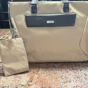 Tumi Beige and Dark Brown Laptop Tote